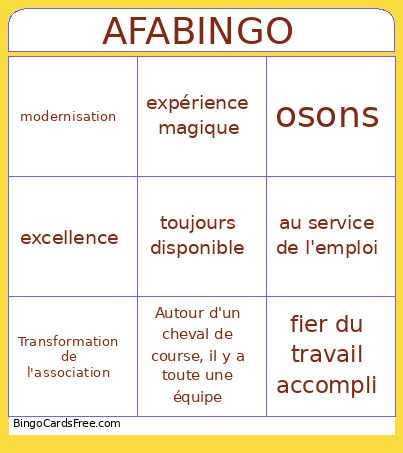 AFA Bingo Card