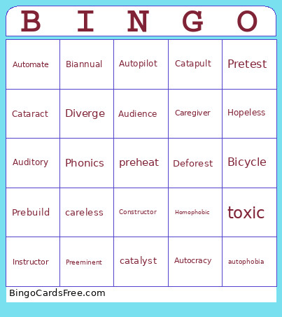 Affix 1 Bingo Card
