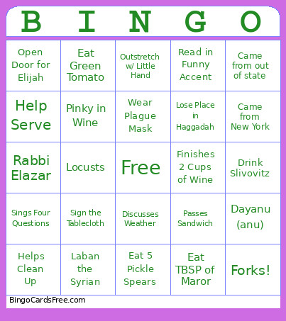 Afikomen Bingo Card