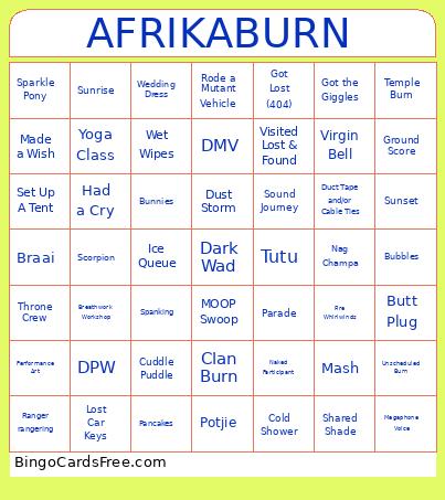 AFRIKABURN Bingo Card