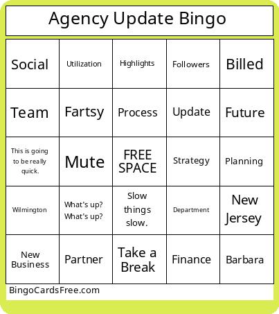 Agency Update Bingo