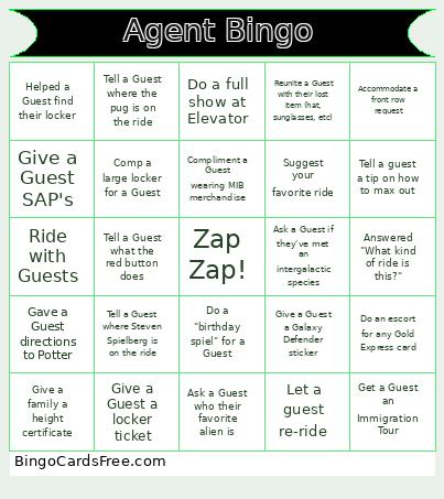 Agent Bingo Card