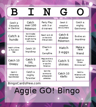 Aggie Go Wild Area 2025 Bingo Card