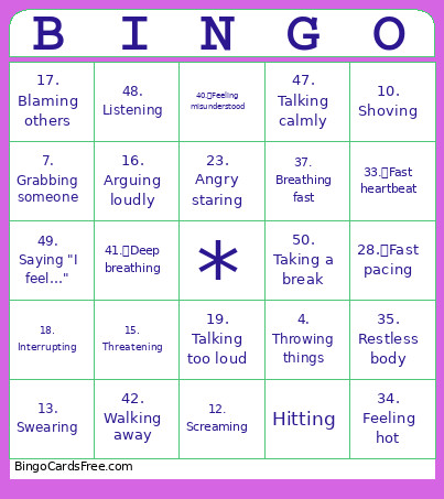 Aggresion Bingo Card