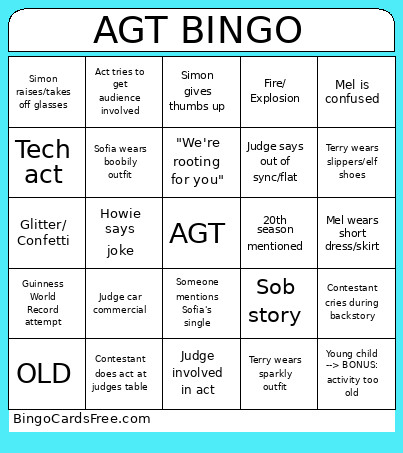 AGT Bingo Card