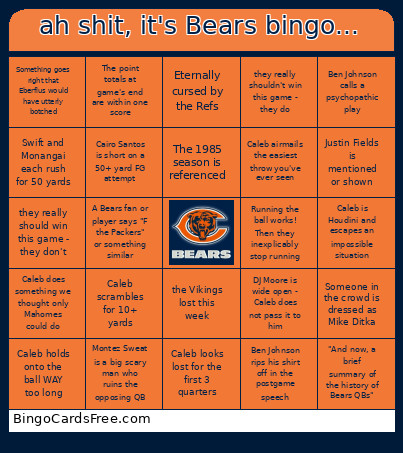 Ah Shit, It's Bears ... Bingo Card