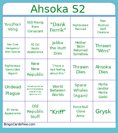 Ahsoka Season 2 Bingo Card