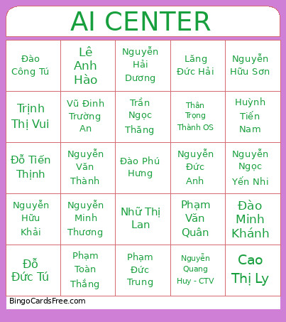 AI CENTER Bingo Card