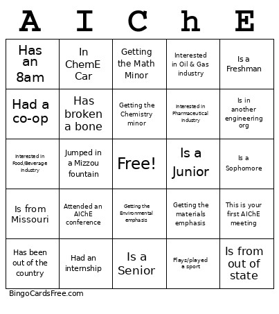 AIChE Bingo Card