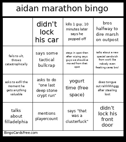 Aidan Marathon Bingo Card
