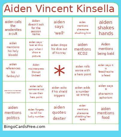 Aiden Vincent Kinsella Bingo Card