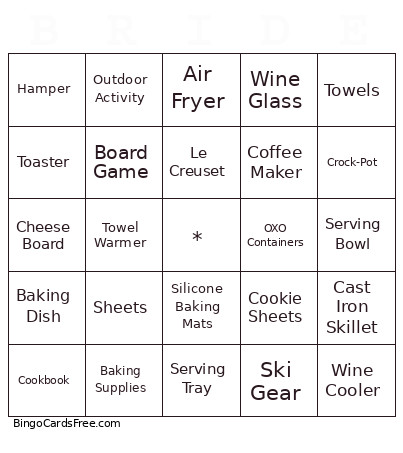 Aimee's Bridal Shower Presents Bingo Card