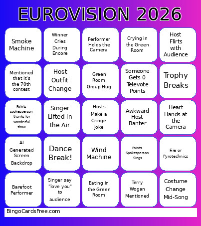 AINS Eurovision Bingo Card