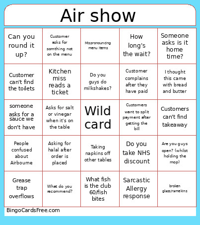 Air Show Bingo Card