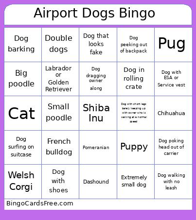 Airport Dogs Bingo Card