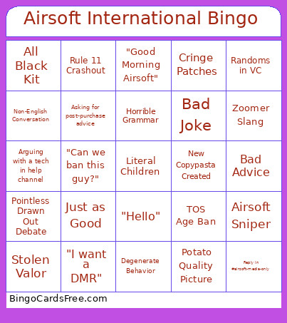Airsoft International Bingo Card