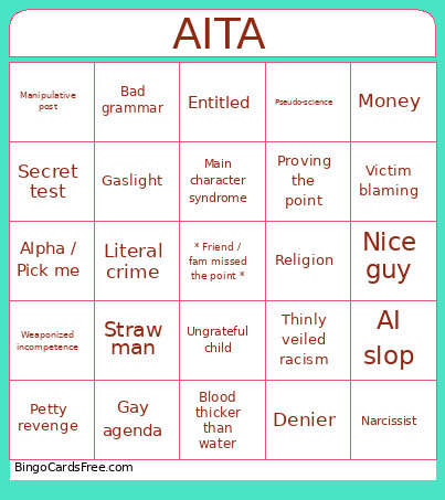 AITA Bingo Card