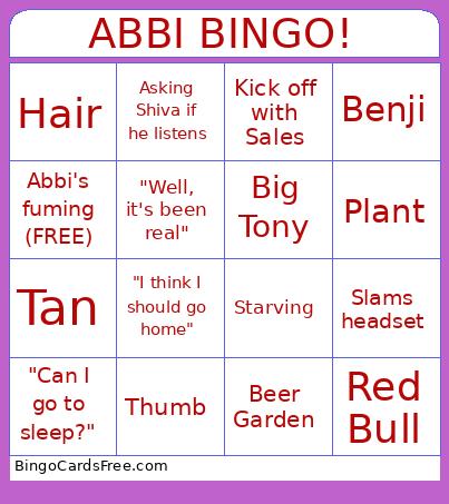 AJ Template Bingo Card