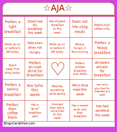 AJA Human Bingo Card