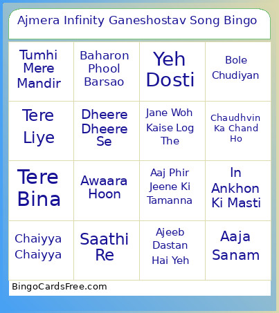 Ajmera Infinity Ganeshostav Song Bingo Card