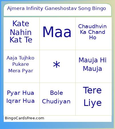 Ajmera Infinity Ganeshostav Song Bingo Card