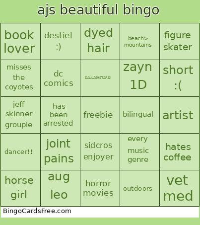 Ajs Beautiful Bingo Card