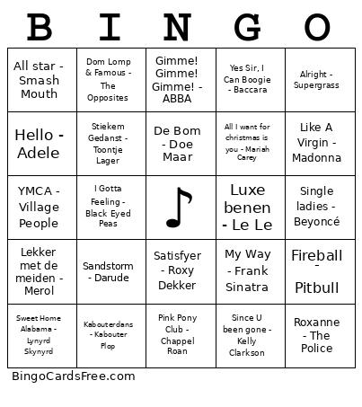 AJW XV Muziek Bingo Card