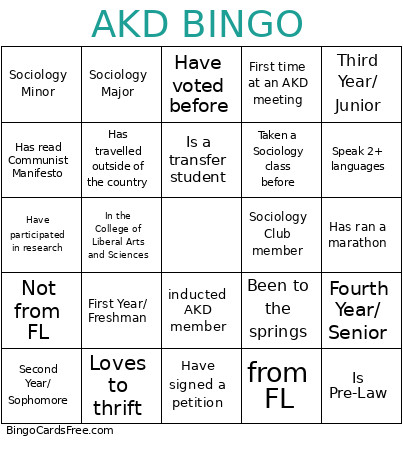 AKD Bingo Card