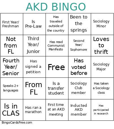 AKD Bingo Card