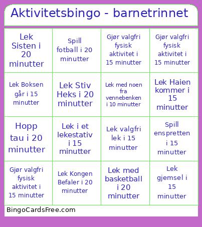 Aktivitets - Barnetrinnet Bingo Card 2