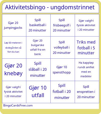 Aktivitetsbingo - ungdomstrinnet