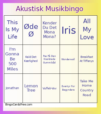 Akustisk Musik Bingo Card