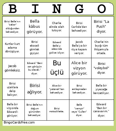 Alacakaranlık Bingo Card