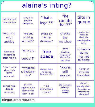 Alaina's Inting? Bingo Card