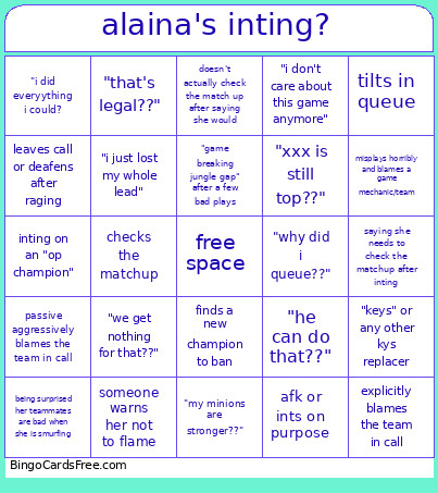 Alaina's Inting? Bingo Card