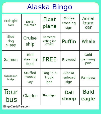 Alaska Bingo Card