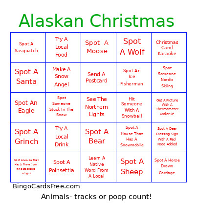 Alaskan Christmas Bingo Card