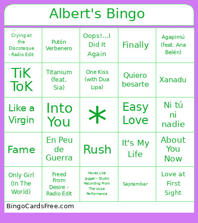 Albert's Bingo Card
