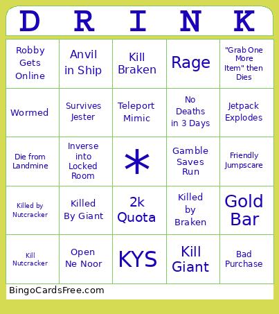 Alcohol Bingo Cards Free Pdf Printable Game, Title: DRINK
