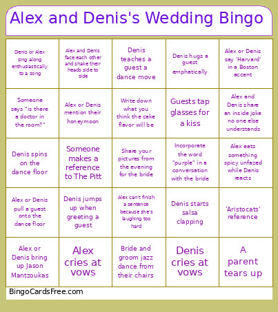 Alex And Denis's Wedding Bingo Card