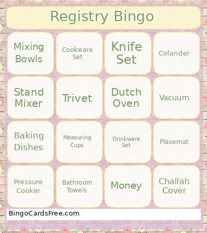 Alex's Bridal Shower Bingo Card