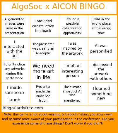 Algosoc AICON Bingo Cards Free Pdf Printable Game, Title: AlgoSoc x AICON BINGO