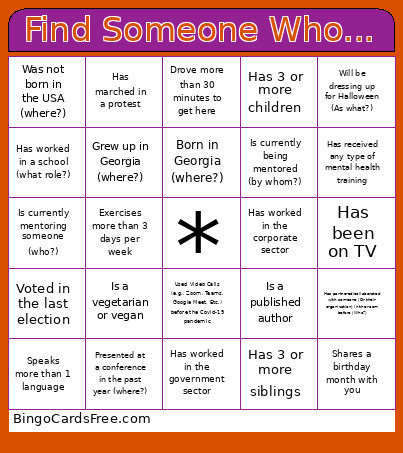 Aliance Networking Fun Bingo Card