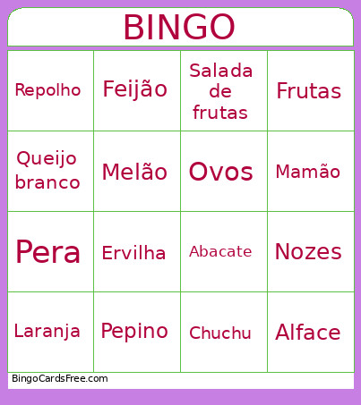 Alimentação Saudável Bingo Card