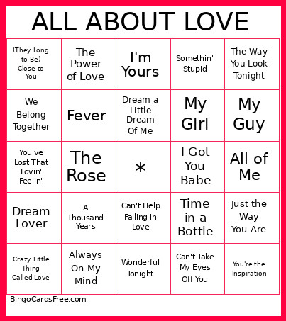 ALL ABOUT LOVE Bingo Card