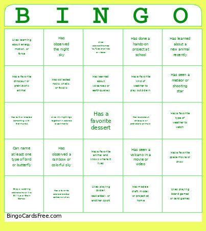 All About Us Bingo Card