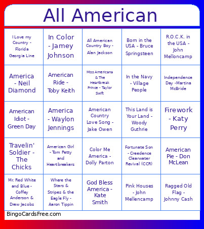 All American Bingo Card