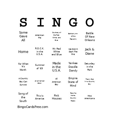 All American Bingo Card