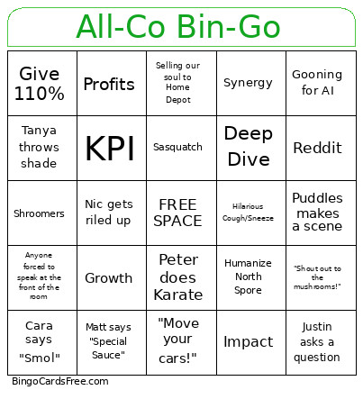 All-Co Bin-Go Bingo Card