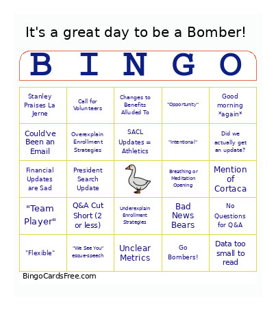 All College Meeting Bingo Card